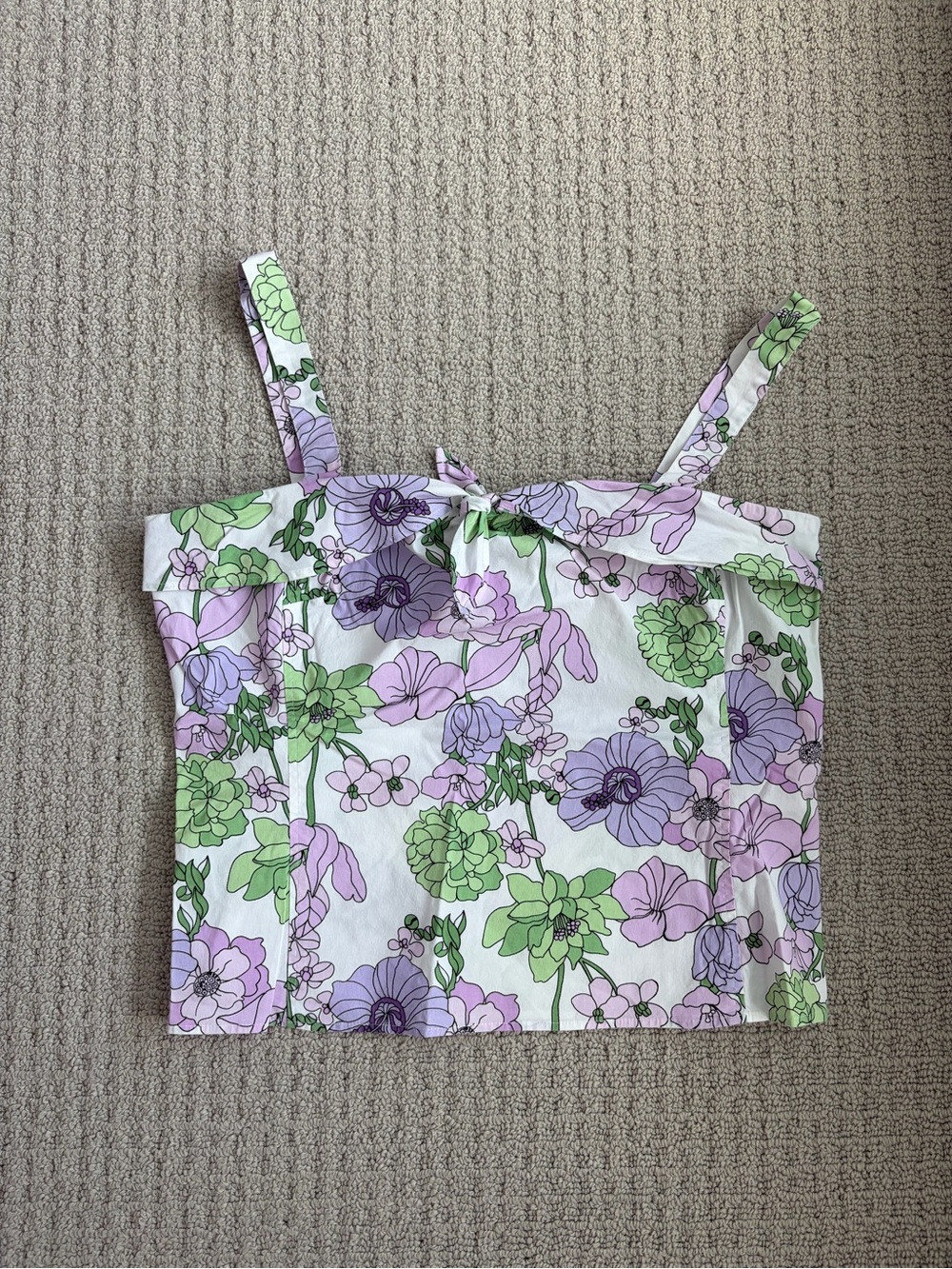 LOFT Lavender and Green Floral Tie-Front Blouse